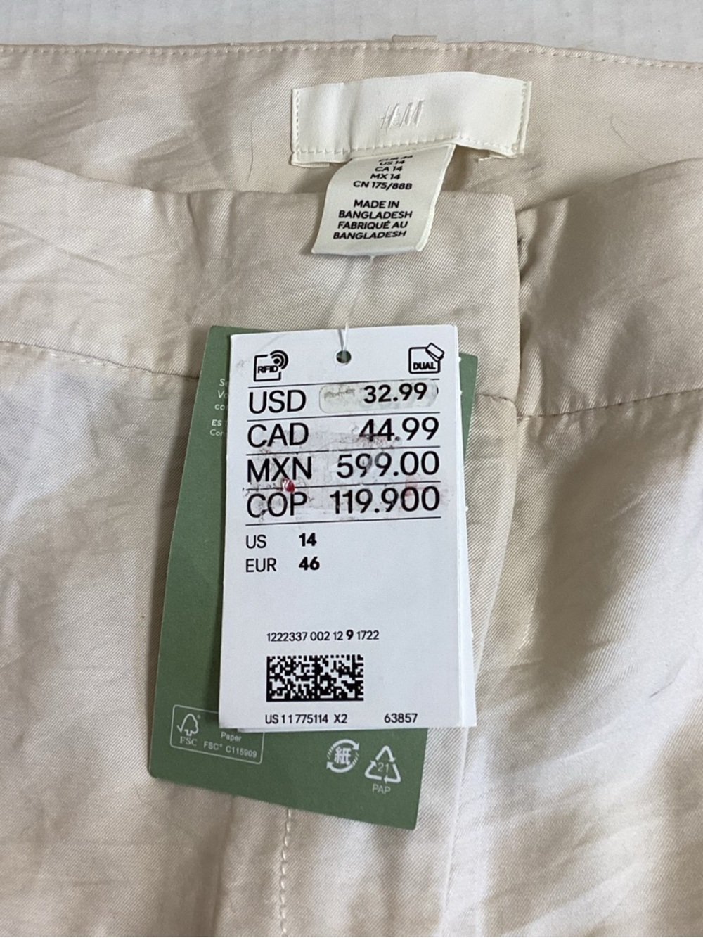 H&M NWT Women Rayon Ivory Cargo Pants with Front Flap Pockets sz 14 - Picture 5 of 11
